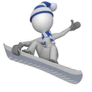 A stick figure snowboarder in an aerial snowboarding trick. 