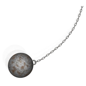 This clip art shows a wrecking ball swinging on a chain.
