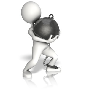 An image of a stick figure holding a large iron ball. 