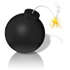 A cartoon-style bomb with it&#039;s fuse lit and sparking. This clip-art can represent something going bad.