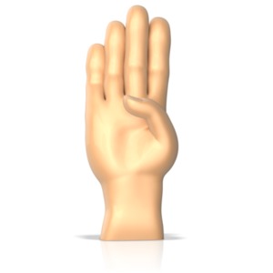 This clip art image shows a hand making the sign language gesture for the letter b.