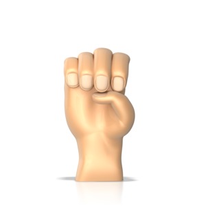 This clip art image shows a hand making the sign language gesture for the letter e.