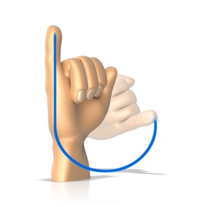 This clip art image shows a hand making the sign language gesture for the letter j.