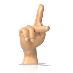 This clip art image shows a hand making the sign language gesture for the letter k.