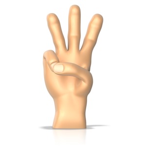 This clip art image shows a hand making the sign language gesture for the letter w.