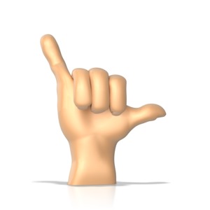 This clip art image shows a hand making the sign language gesture for the letter y.