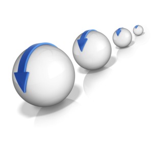 A ball starts out small and shows a series of balls getting bigger after that one.