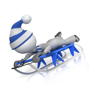 A stick figure is shown laying on top of a sled.