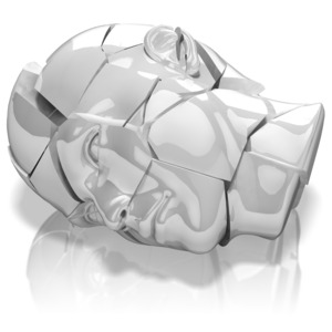 A white porcelain head lays broken in pieces. This clip-art can represent someone under stress.