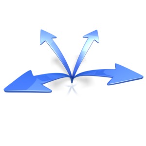 This clip art image shows four arrows slitting off in different directions.