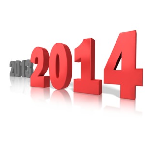 A bold 2014 stands in the foreground and the past year of 2013 is in the background.