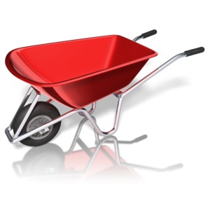 A red wheelbarrow.
