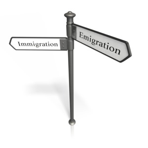 A street sign showing immigration one way and emigration the other way.
