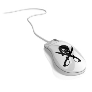 A mouse with a pirate symbol on it.