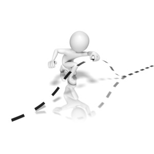 A stick figure lifts a border line as it prepares to cross under it. This clip-art can represent someone sneaking across a border.