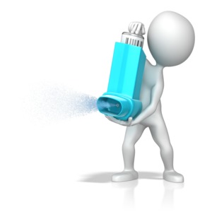 A stick figure spraying an inhaler.