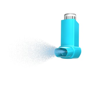 A inhaler spraying a mist.