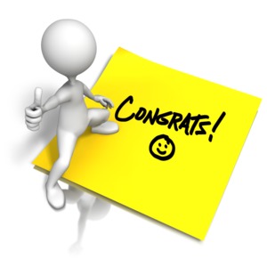 An image of a stick figure giving a thumbs up standing on a sticky note that says &quot;congrats&quot;!