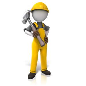 An image of a construction worker with a large hammer.