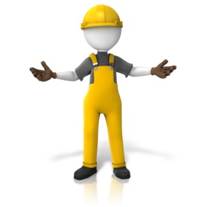 An image of a construction worker presenting on both sides.