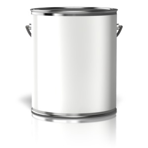 An image of a paint can with a blank white label.