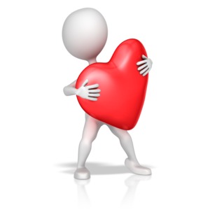 A stick figure embraces a giant heart