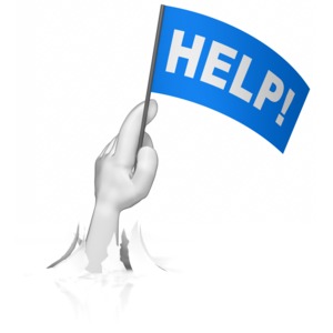 A hand tares a hole in the ground as it raises a &#039;help&#039; flag.