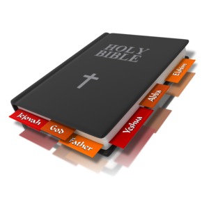 An image of a bible with tabs related to the names of God.