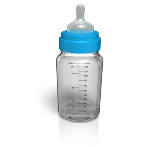 An image of a glass baby bottle.