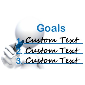 An image of a stick figure drawing three goals with a felt tip pen with room on each line to put your own custom text.