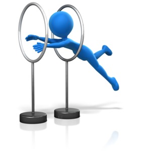 A figure jumping through hoops.  