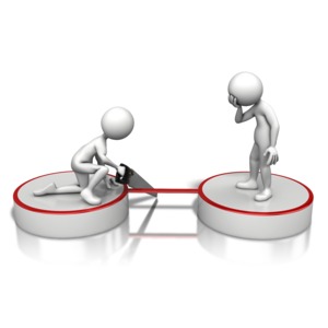 An image of a stick figure sawing a connection from platform to platform.