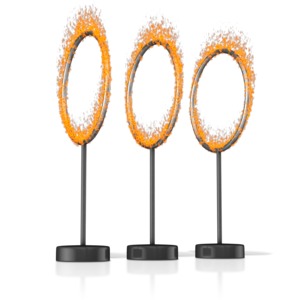 Three hoops in a row lit on fire.
