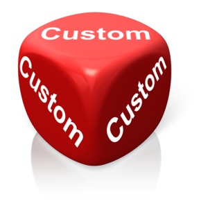 An image of a blank red cube with spots for you to put your own custom text.