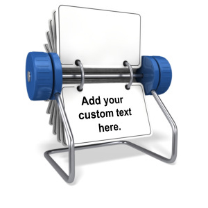 An image of the front of a blank rotary file card holder. With spots on the card to add your own custom text.