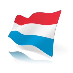 The national flag of Luxembourg rendered at a perspective angle.