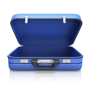 This clip art image shows an empty suitcase.