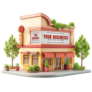 A clipart image of a store front with space available in the front to put your custom text.