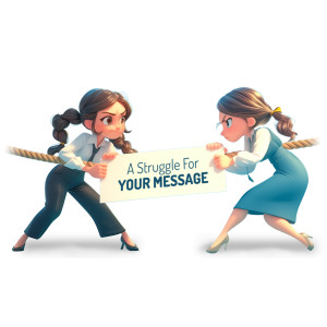 An image of two stick figures pulling on a board which has spaces to put your custom text.