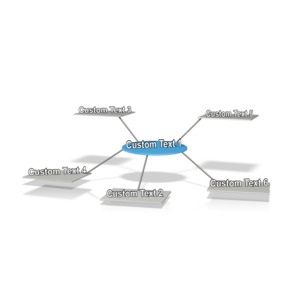 This clip art image shows five white square platforms connected to a blue circle platform in the center of them with a space on each platform for custom text.