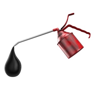 A clip art image of a oil can with a drip coming from it.
