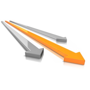 An image of three arrows with one leading the way.