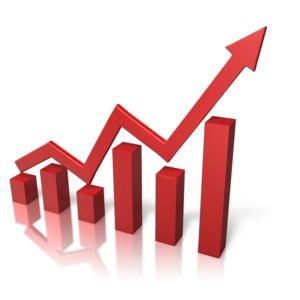 An image of an arrow moving up the graph showing an increase in profits.