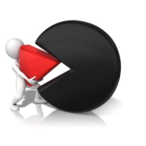 An image of a stick figure carrying a part of the pie chart.