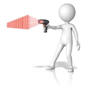 A figure uses a bar code scanner to scan.