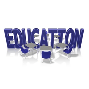 Custom text is surrounded by a circle of school desks in this clipart item.