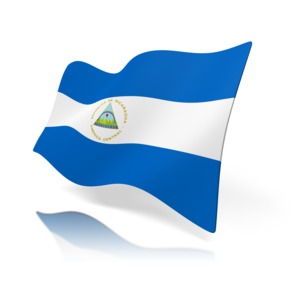 The national flag of Nicaragua at a perspective angle.