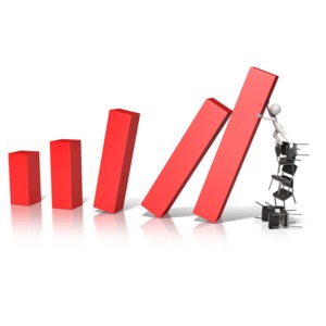 An image of a stick figure trying to stop the financial graph from collapsing over.