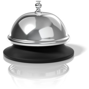 A chrome call bell used to summon help.