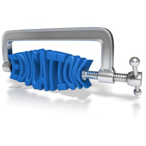 A clamp squeezes custom text in this clipart image.  Change the text using our on-line tools.